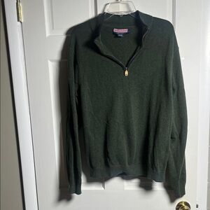 Vineyard Vines Men's Knit Cotton and Cashmere Quarter Zip Green Sweater Size L